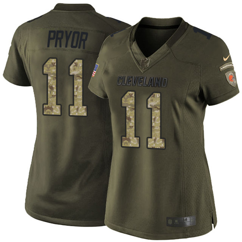 Women's Limited Terrelle Pryor Nike Jersey Green - #11 Salute to Service NFL Cleveland Browns